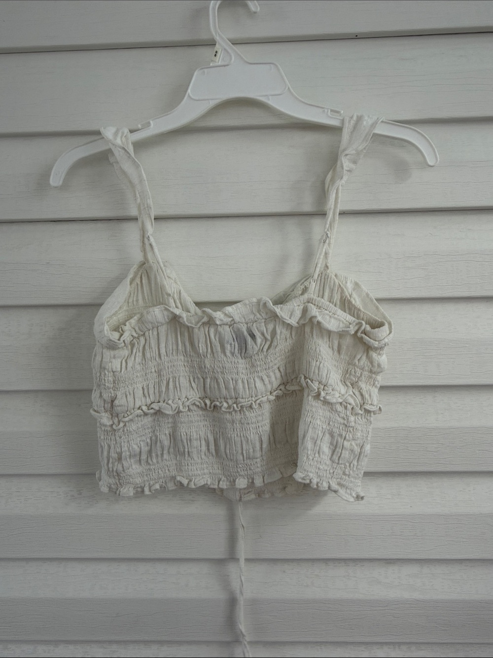 American Eagle XS Cream Gauze Ruffle Tie Front Crop Top Boho Cotton - Picture 5 of 7